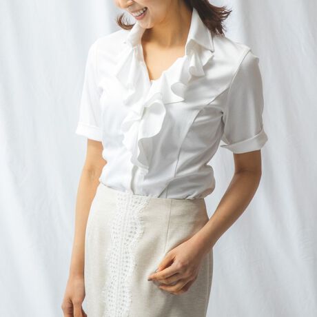 スムースカットソー襟付きフリルブラウス | ナラカミーチェ  