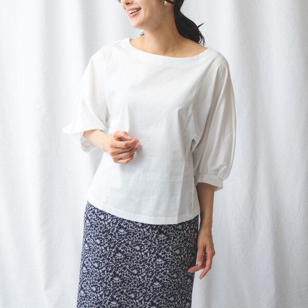 ナラカミーチェ/コットンストレッチボートネックブラウス コットンストレッチボートネックブラウス | ナラカミーチェ