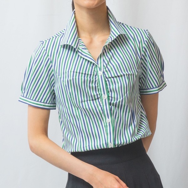 ミックスカラーストライプスタンドカラー半袖シャツ | ナラカミーチェ
