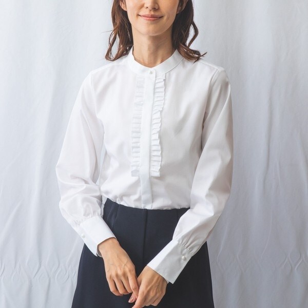 NARAKAMICIE 長袖ブラウス ドビースモールフリル長袖ブラウス | ナラカミーチェ(NARACAMICIE