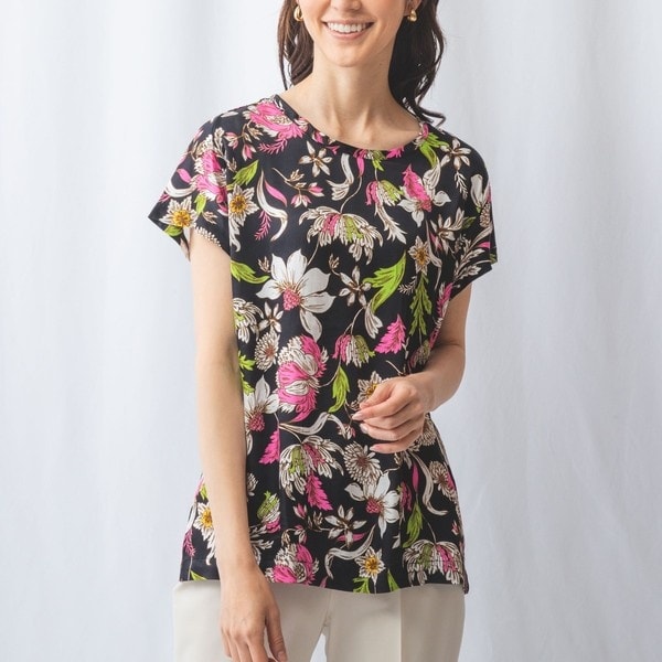 ナラカミーチェ（NARACAMICIE）/ブラックベースフラワープリントプルオーバー ブラックベースフラワープリントプルオーバー | ナラカミーチェ