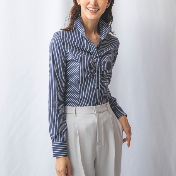 NARACAMICIE】ミラノストライプスタンドカラーシャツ | ナラカミーチェ