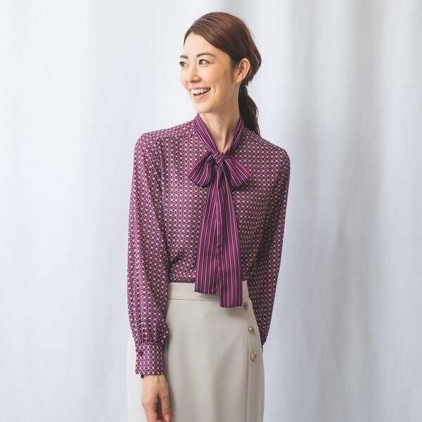 NARACAMICIE】幾何＆ボーダースタンドボウタイブラウス | ナラ