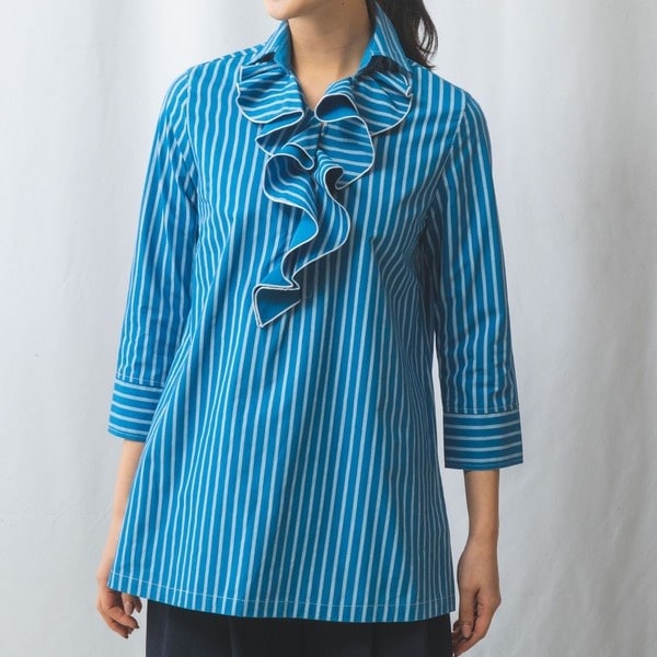 NARACAMICIE】ストライプスタンドフリルシャツ | ナラカミーチェ