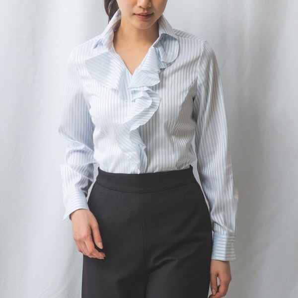 NARACAMICIE】ストライプフリル襟長袖シャツ | ナラカミーチェ