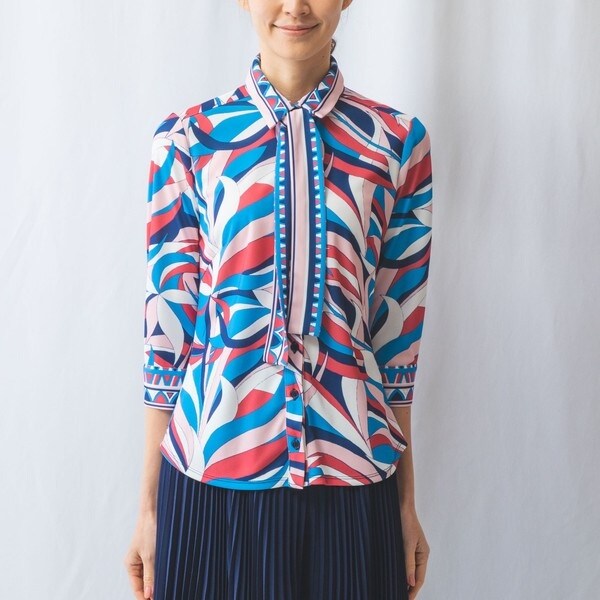 NARACAMICIE】フラワーカモフラージュプリントリボンタイカットソー