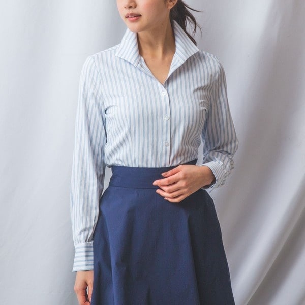 NARACAMICIE】ストライプスタンド長袖シャツ | ナラカミーチェ