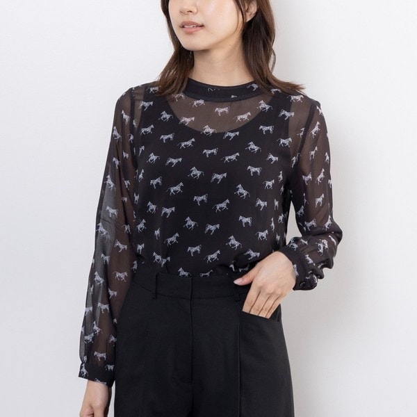 NARACAMICIE / ナラカミーチェ 【NARACAMICIE】ホースプリント配色パイピング長袖ブラウス NARACAMICIE】ホースプリント配色パイピング長袖ブラウス(4(3L