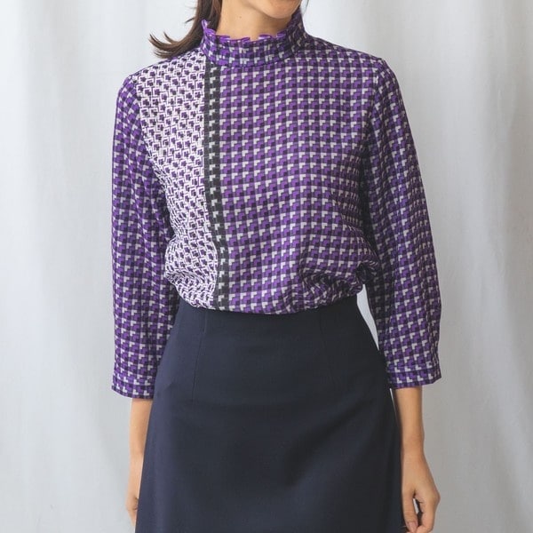 NARACAMICIE】幾何柄ボウタイ長袖ブラウス | ナラカミーチェ