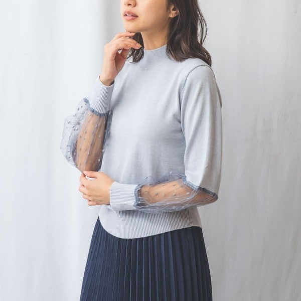 ナラカミーチェ（NARACAMICIE）/【NARACAMICIE】チュール袖ハイネックニットプルオーバー NARACAMICIE】チュール袖ハイネックニットプルオーバー | ナラ