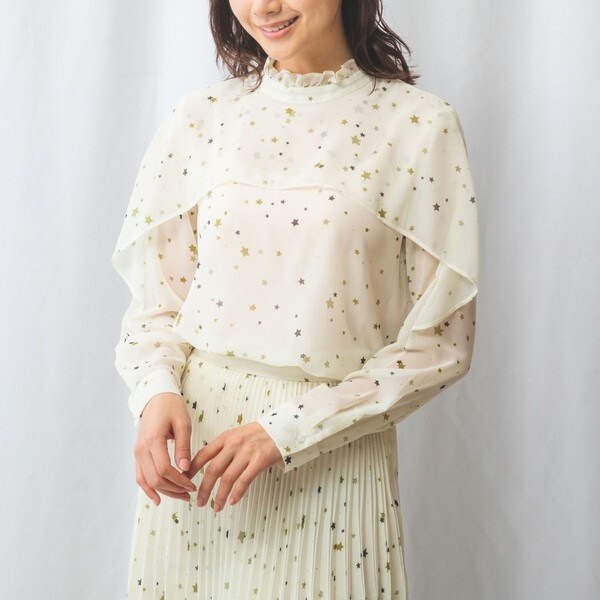 【NARACAMICIE】【セットアップ対応】星プリントフロントケープ長袖ブラウス NARACAMICIE】【セットアップ対応】星プリントフロントケープ