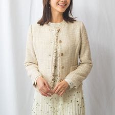 【NARACAMICIE】【セットアップスーツ対応】ファンシーツィードフリンジノーカラージャケット