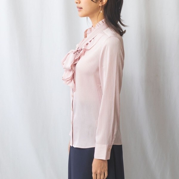 NARACAMICIE】シャドウストライプフリル長袖ボウタイブラウス | ナラ