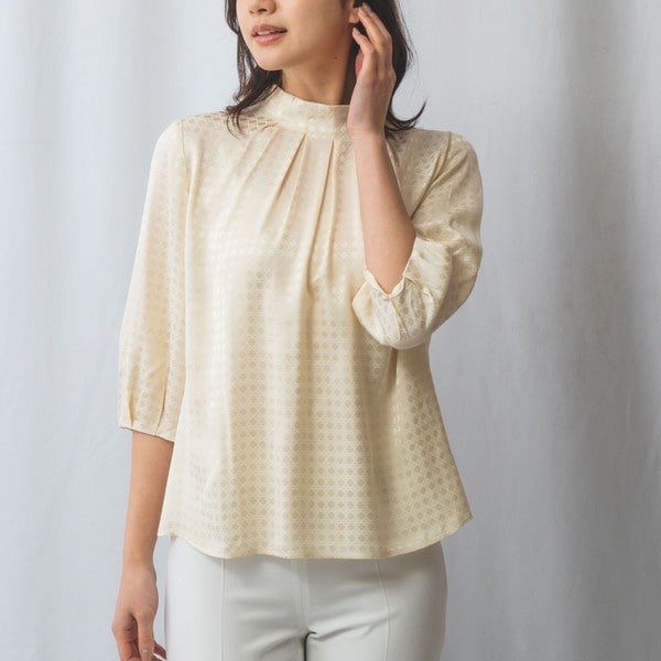 NARACAMICIE｜タイル柄シフォン半袖スカーフスリーブブラウス