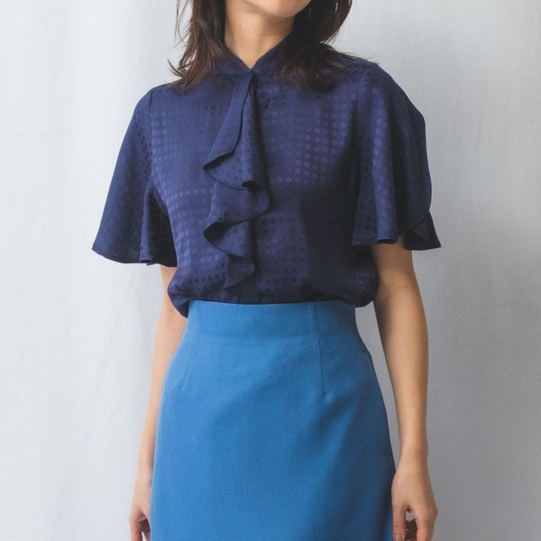 NARACAMICIE】織り柄サテンチューリップスリーブ半袖ブラウス | ナラ