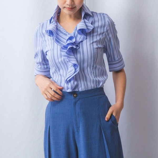 NARACAMICIE / ナラカミーチェ 【NARACAMICIE】ストレッチストライプフリル衿半袖シャツ 楽天市場】【50%OFF】《 ストレッチ ストライプ フリル 衿 半袖