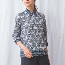 【NARACAMICIE】ハンドブロック風プリント七分袖シャツ