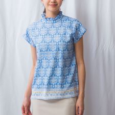 【NARACAMICIE】ハンドブロック風プリント半袖ブラウス