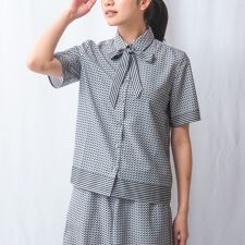 【NARACAMICIE】【セットアップ対応】幾何柄ボウタイ半袖ブラウス