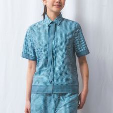 【NARACAMICIE】【セットアップ対応】幾何柄ボウタイ半袖ブラウス