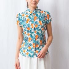 【NARACAMICIE】フルーツ柄シフォン半袖シャツ