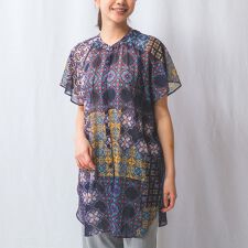 【NARACAMICIE】タイル柄シフォンテントライン半袖ブラウス