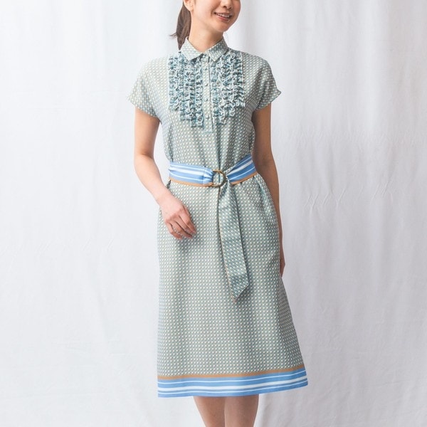 NARACAMICIE】幾何プリントフリルワンピース | ナラカミーチェ