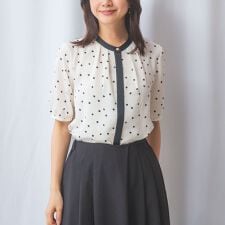 【NARACAMICIE】プリントブロード配色半袖ブラウス