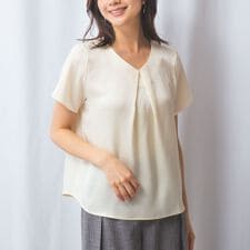 【NARACAMICIE】シボサテンタック半袖ブラウス