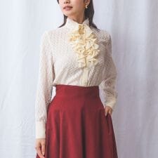 【NARACAMICIE】カットジャガードフリル長袖ブラウス