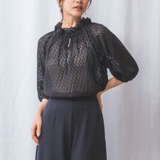 【NARACAMICIE】カットジャガードドロストネック七分袖ブラウス