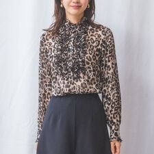 【NARACAMICIE】ヒョウ柄フリル長袖ブラウス