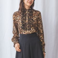 【NARACAMICIE】ヒョウ柄フリル長袖ブラウス