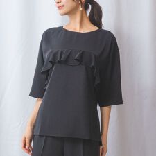 【NARACAMICIE】ジョーゼットフロントフリル七分袖プルオーバー