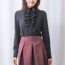 【NARACAMICIE】無地ジョーゼットフリル長袖ブラウス