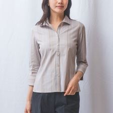 【NARACAMICIE】ストライプスタンドカラー七分袖シャツ