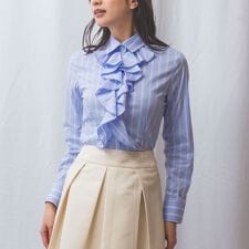 ナラカミーチェ(NARACAMICIE)の【NARACAMICIE】ランダムストライプフロントフリル長袖シャツ