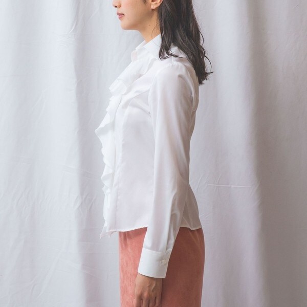 NARACAMICIE】ツイル襟付きフリル長袖シャツ | ナラカミーチェ
