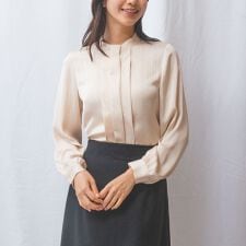 【NARACAMICIE】サテンストライプフロントタック長袖ブラウス