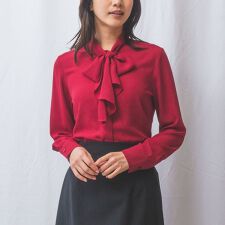 【NARACAMICIE】無地ジョーゼットラッフルボウタイ長袖ブラウス