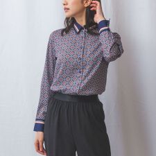 【NARACAMICIE】幾何柄サテン長袖シャツ