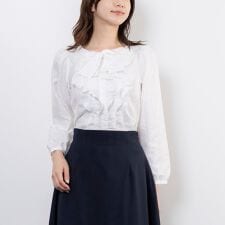 【NARACAMICIE】ドットジャガードフリルリボン長袖ブラウス