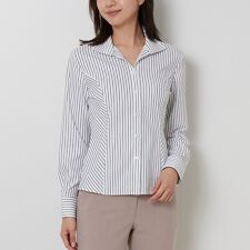 【NARACAMICIE】ストレッチストライプスタンドカラー長袖シャツ