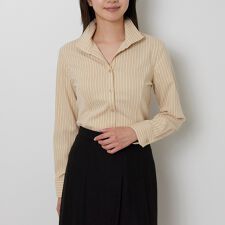 【NARACAMICIE】ストレッチストライプスタンドカラー長袖シャツ