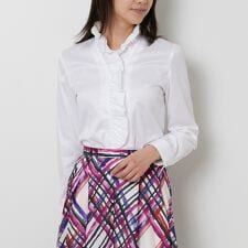 【NARACAMICIE】ツイル二重スタンドフリル長袖シャツ