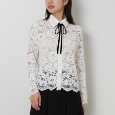 ナラカミーチェ(NARACAMICIE)の【NARACAMICIE】リボン付きレース長袖ブラウス