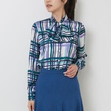 【NARACAMICIE】【セットアップ対応】ビッグチェック柄サテンボウタイ長袖ブラウス