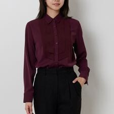 【NARACAMICIE】無地ジョーゼットフロント長袖シャツブラウス