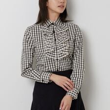 【NARACAMICIE】チェックフリル長袖シャツ