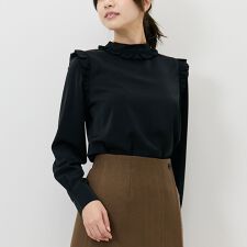 【NARACAMICIE】無地ジョーゼットミニフリル長袖ブラウス